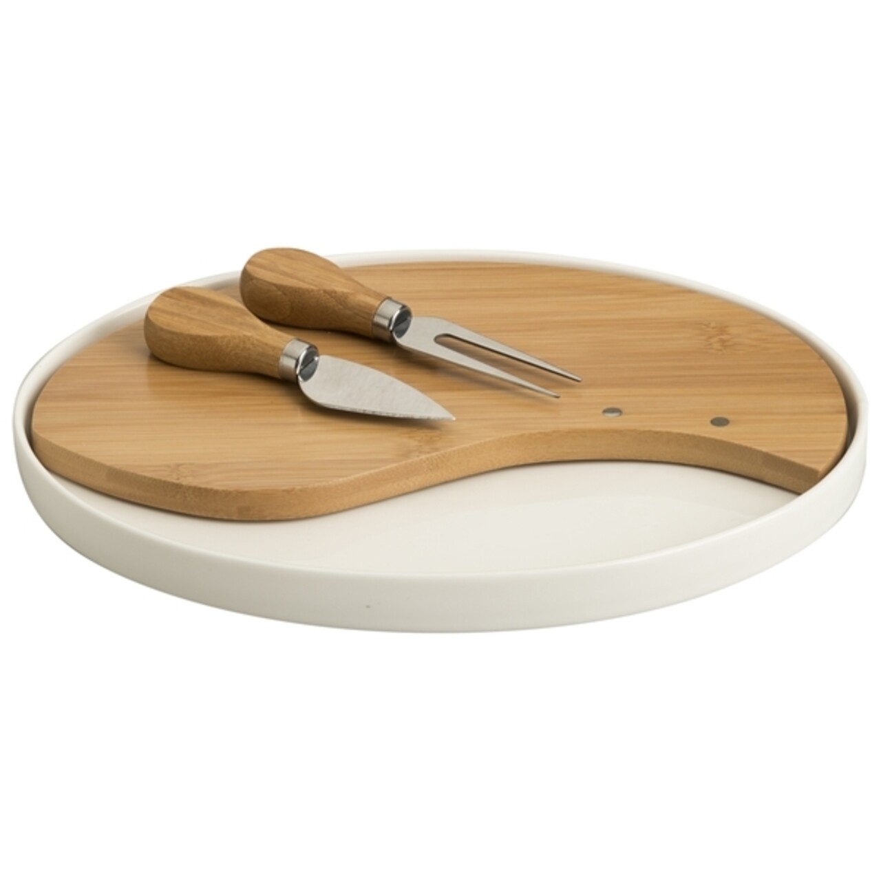 Set tocator branzeturi cu 2 ustensile si platou, Cheese, Brandani, 28x21.5 cm, portelan/inox/bambus - imagine 3